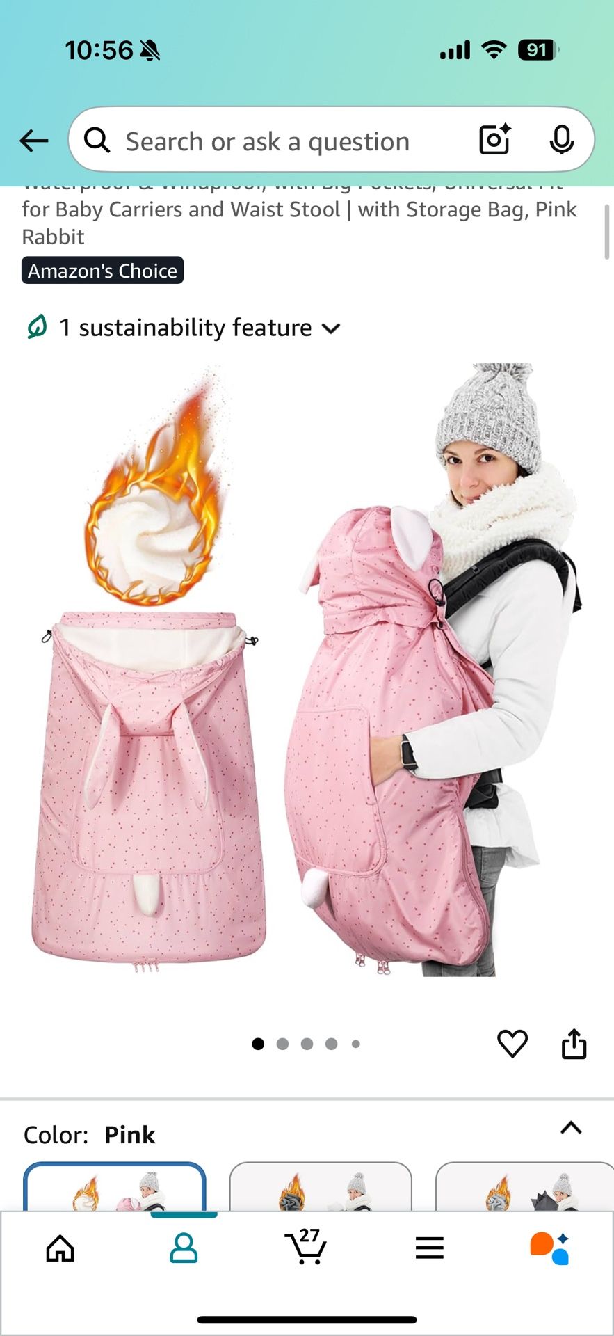 Like New Orzbow Winter Baby Carrier Cover – Pink Rabbit 🍼💗