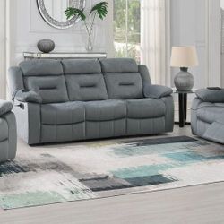 Brand New Dark Gray Velvet 3pc Reclining Living Room Set Built-in USB Port 