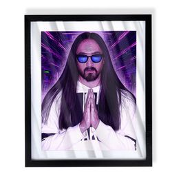 Custom art piece of DJ Steve Aoki on black frame