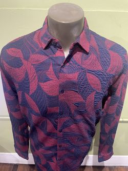 Deniko Shirt Button Front Blue/burgundy Floral 