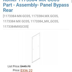 Kohler Glass Door Panel Replacement  1173384-MX-GC05