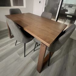 IKEA MORBYLANGA Oak Brown Table With 4 Ashley Furniture Upholstered Dining Chairs 