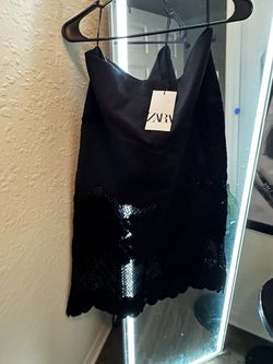 ZARA NWT semi-sheer black skirt size Large 