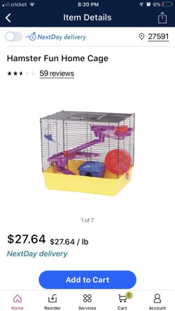 Used Hamster cage with pine bedding, hay, food and extra accessories