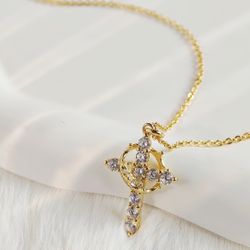 New Gold Plated Sparkling Cross Necklace
