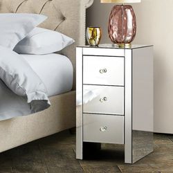 Mirrored Night Stand Of 3 Drawers. Set Of 2 
