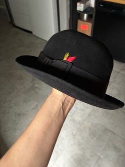 Black Felt Fedora Hat with Feather Accent
