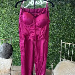 NWT Sincerely Jules 2 Piece Corset And Joggers Fuchsia 