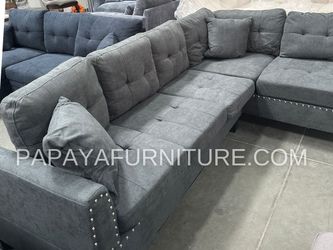 EASY FINANCING AVAILABLE! New! Grey Sectional Sofa With Tufted Buttons, Sofa, Sectional, Ash Grey Sectional, Small Living Room Sectional, Apartment So