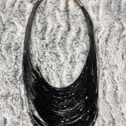 Black Beaded Layered Necklace 