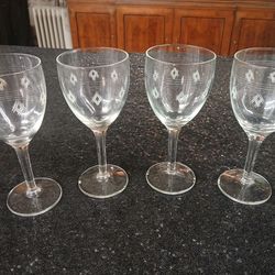 Set of 4 Vintage Standard Glass Criss Cross Bands Wine Stems