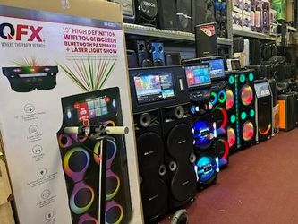 Largest selection of loud karaoke 🎤 Bluetooth party speakers.  Come listen to them.