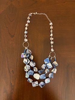 Baroque Pearl Necklace of Multi Strand Iridescent Blue Shells