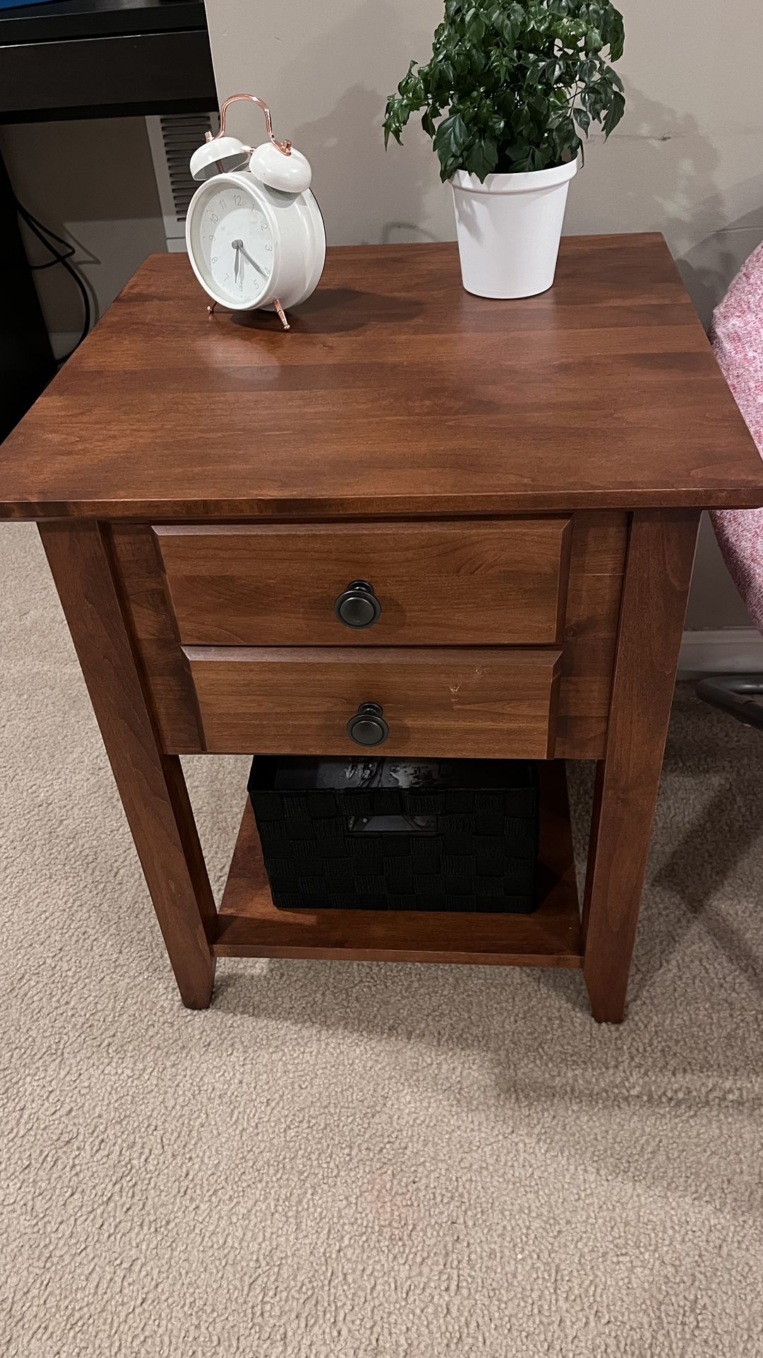 Solid Alder Wood Shaker End Table with Drawers in Antique Cherry