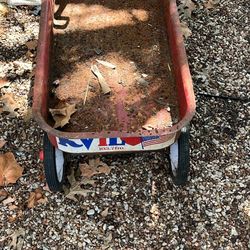 Vintage Red Metal Wagon With Iconic KVIL Bumper Sticker