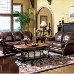 Brand New 100% Real Burgundy Leather Sofa and Love Seat Set