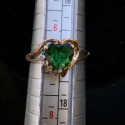 Vintage Vermeil Over Sterling silver Emerald Ring with CzDiamonds .  Size 6.5 