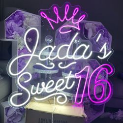 Jada Sweet 16 Party Decor and LED sign
