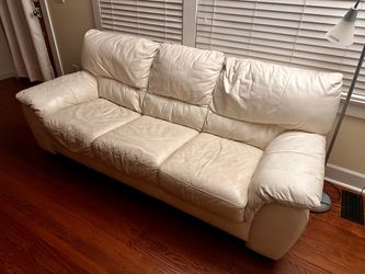 Cream, leather, 3-person sofa