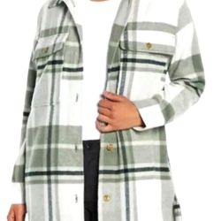 Banana Republic Ladies' Structured 4 Pocket Button Shacket In Green Gianna Plaid