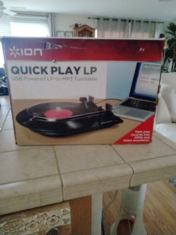 ION QUICK PLAY LP USB POWERED LP TO MP3 TURNTABLE
