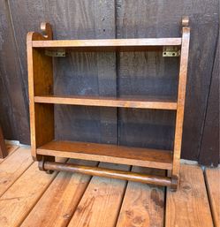 Vintage Wooden Hanging Shelf with Towel Rack
