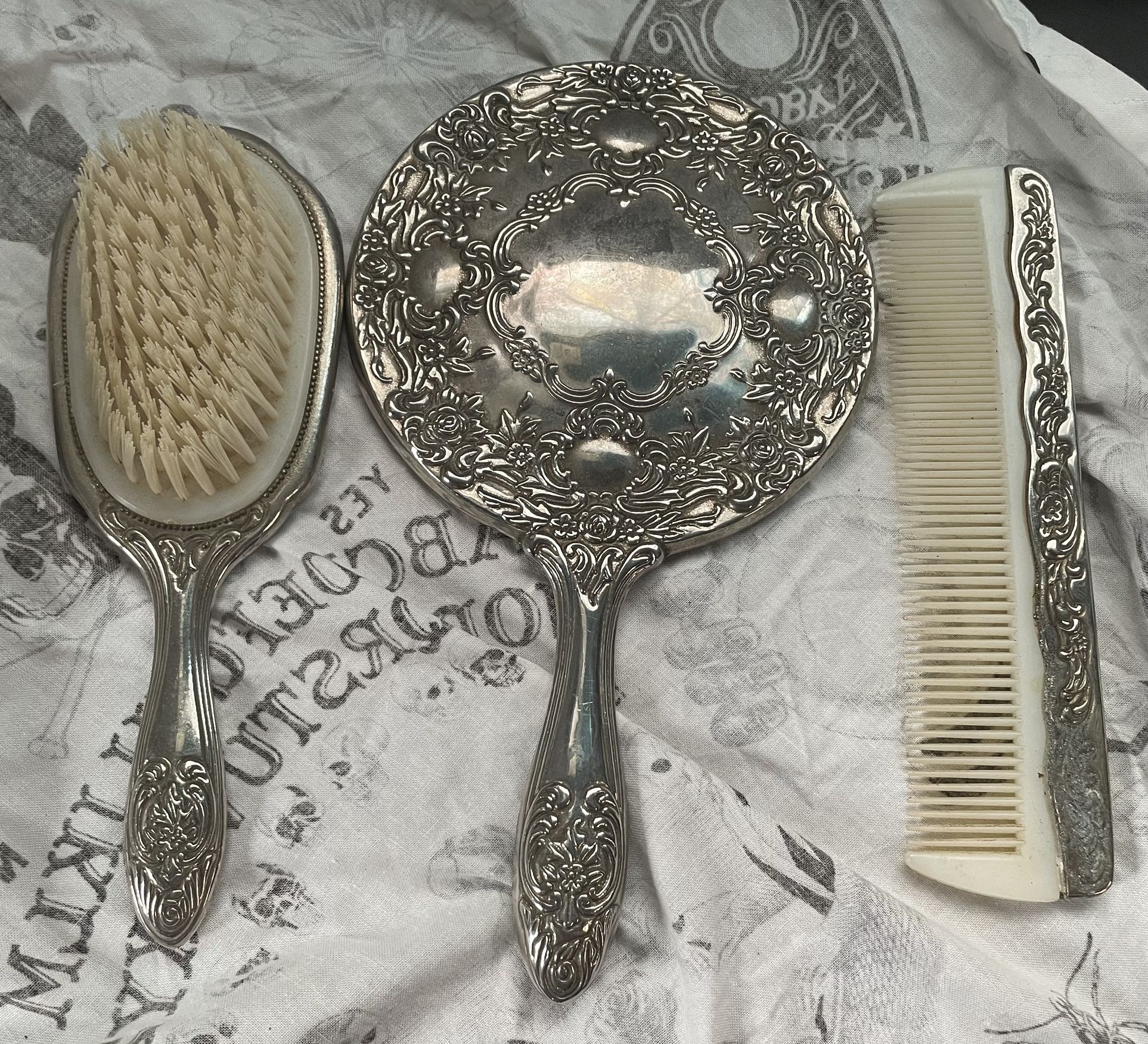 Antique Silver Vanity Set - $50