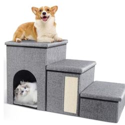 Pet Ladders, 3-Step Folding Ladder for Dogs and Cats, with Storage Boxes