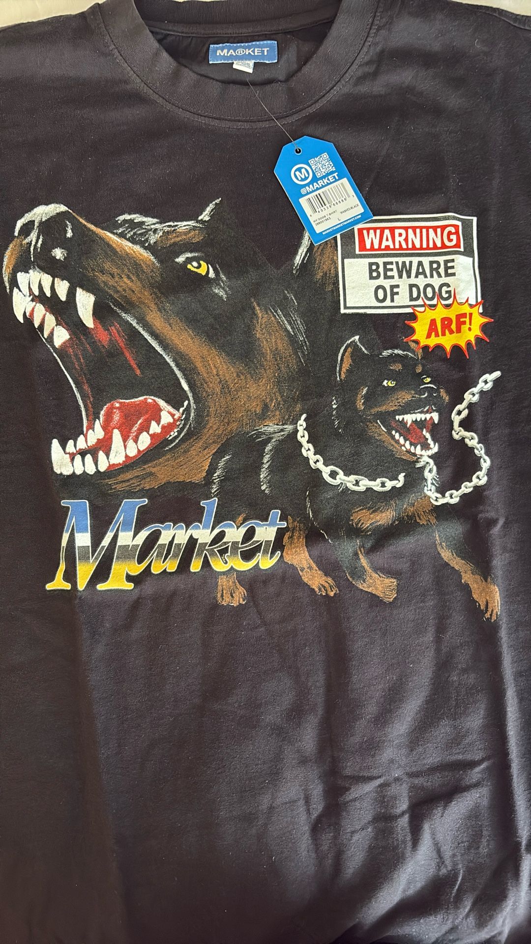 Market “Beware Of Dog” Black T-Shirt