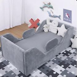 New Toddler Bed, Child Bed for Kids with Extra Safty Broad, Standard Crib Size Toddler Bed, Certified Fabric Toddler Beds,Toddler Flood Bed (Gray