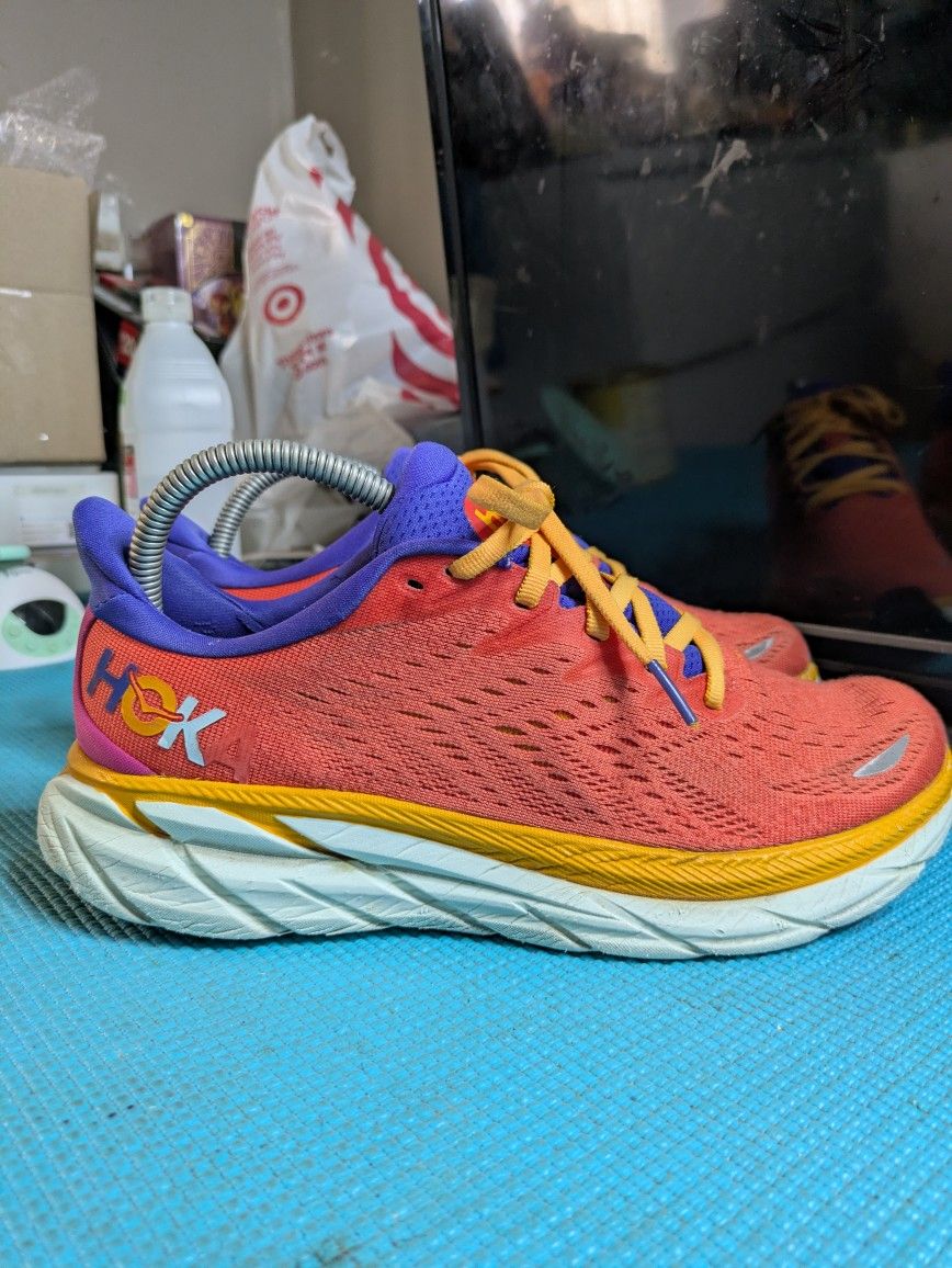 Hoka One One Clifton 8 Womens Size 8 Orange Athletic Running Shoes Sneakers