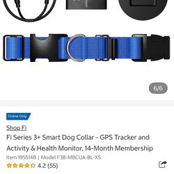 Fi Series 3 Smart Dog Collar (Blue)  • GPS tracking + activity monitor • Powers on and charges • Good condition  Size: Medium (approx. 17–18 inches)  