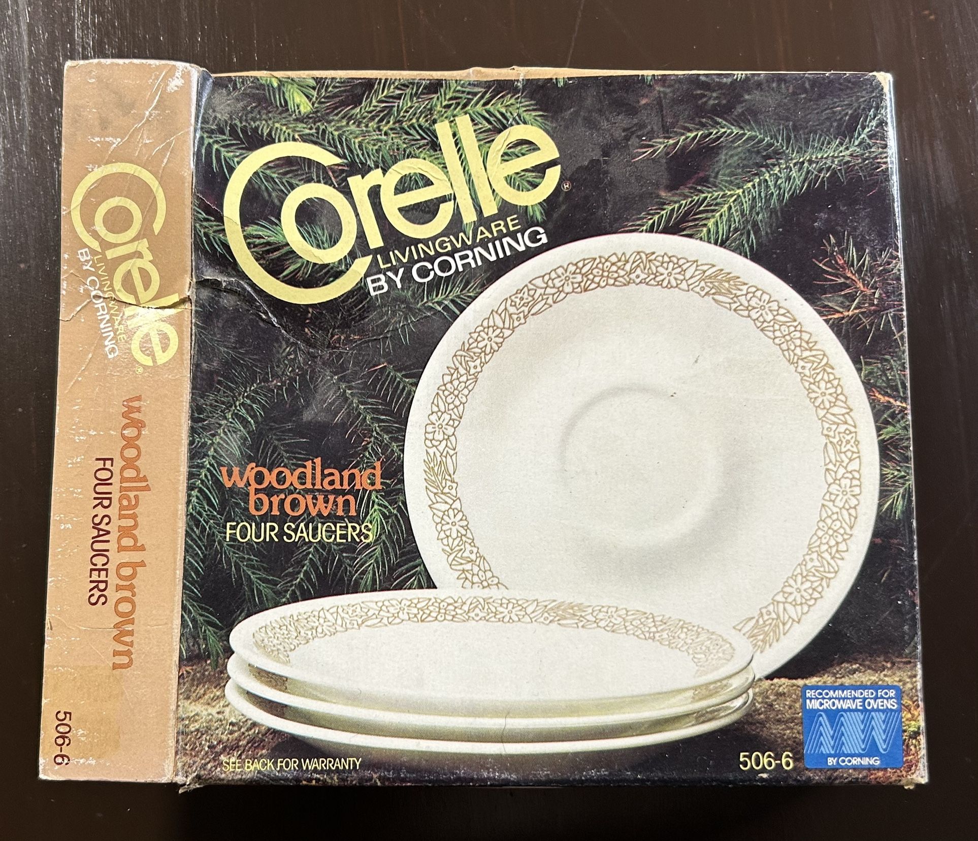 New In Box, Vintage Corelle Livingware By Corning, Woodland Brown, Saucers (4)