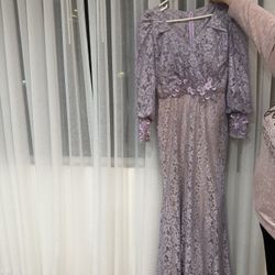 Women’s Lavender Evening Wedding Dress Long Sleeve