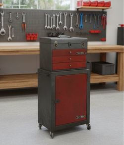 Vintage Test-Rite Metal Rolling 2-piece Tool Box Chest! Good condition! 18x11x38in