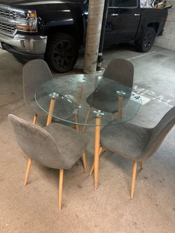 Round Glass Dining Table with 4 Chairs