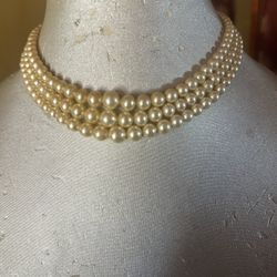 Art Deco Triple Strand Graduated Pearls Necklace W/Sterling silver Safety Clasp