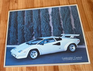 Vintage 1980s Lamborghini Countach 20” x 16” Poster with Glass Frame