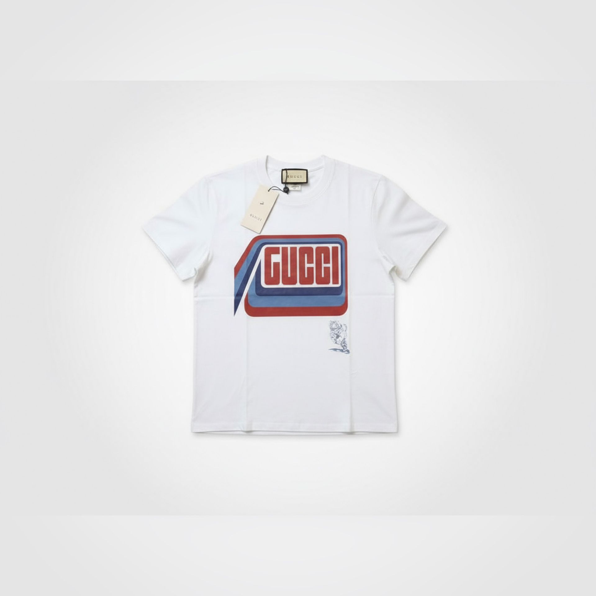 Gucci Retro Logo Tee – White, Designer Streetwear, Size Large