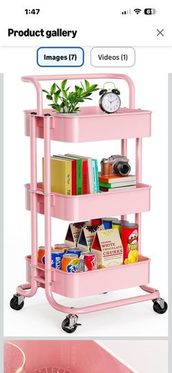 3 Tier Mesh Utility Cart, Rolling Metal Organization Cart with Handle and Lockable Wheels, Multifunc