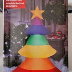 New!! Inflatable Christmas Lawn Ornament  - Rainbow Christmas Tree 