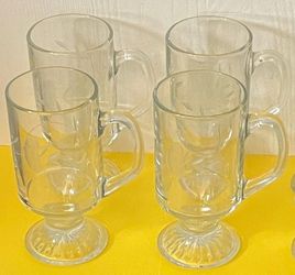 Set Of 4 pcs Princess House Heritage Footed Irish Coffee Mugs Etched Glass