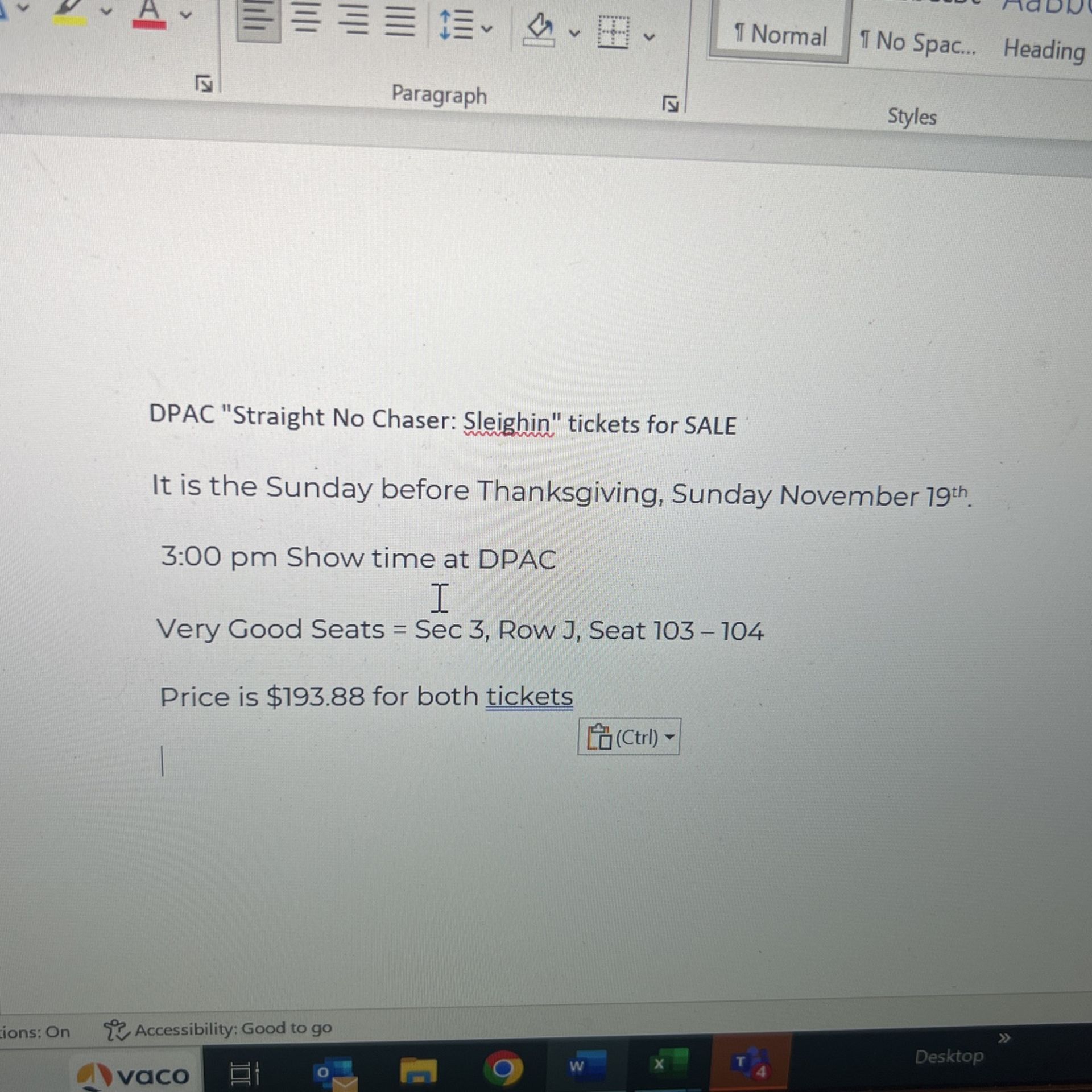 DPAC "Straight No Chaser: Sleighin" tickets for SALE  On Sunday November 19th.