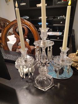 Crystal Glass Candelabra Set with Prisms