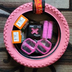 NEW Bicycle Bmx Jr Parts Bundle 16" Pink Knobby Tread