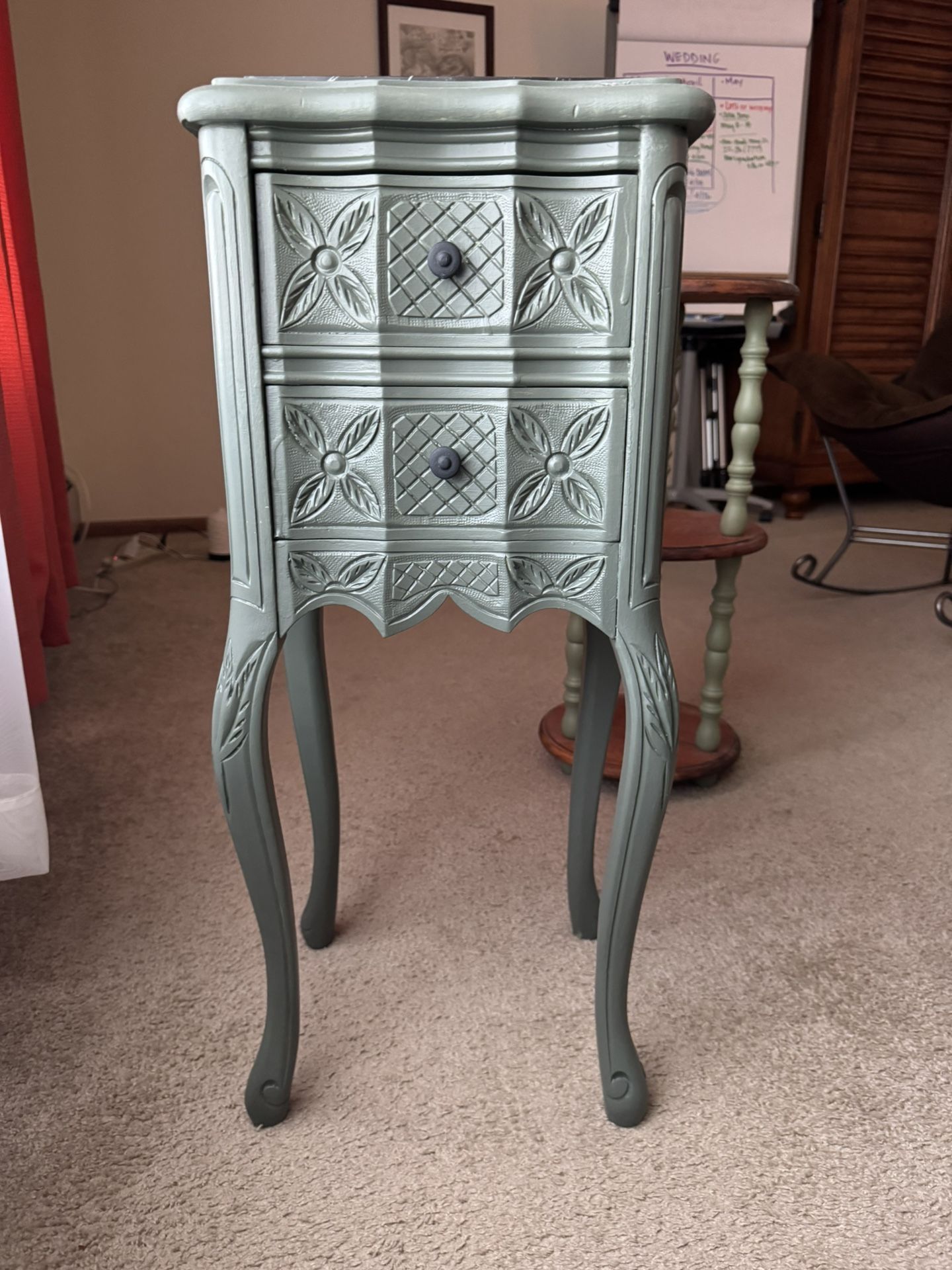 Vintage French-Style Side Table with Marble Top – Hand-Painted