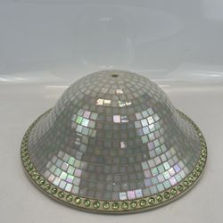 Mosaic Silver Lamp Shade Glass W/ Emerald 16” Circle 6” Tall Beautiful