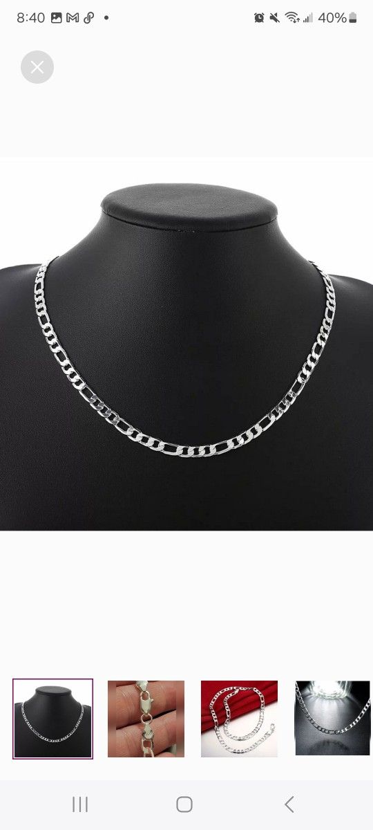 20" Fine .925 Sterling Silver Necklace Classic 6MM Figaro Chain 1pcs. Unisex Jewelry