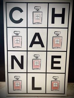 Large Chanel Perfume Bottle Wall Canvas Art Light Baby Pink & Black