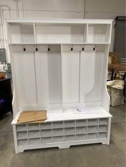 New Assembled 60" Wide Hall Tree with Shoe Rack & Coat Rack & Bench, Modern Style